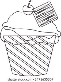 Hand Drawn Cupcake Dessert in Flat Style. Vector Illustration Design