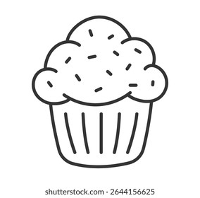 Hand drawn cupcake doodle with frosting and sprinkles, vector eps10 illustration