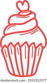 Hand Drawn Cupcake With Heart Vector Illustration