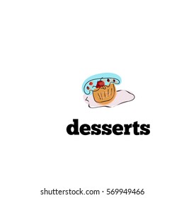 hand drawn cupcake icon for menu and lettering: Vector illustration.