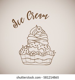 Hand drawn cupcake illustration retro style