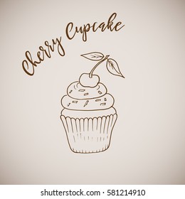 Hand drawn cupcake illustration retro style
