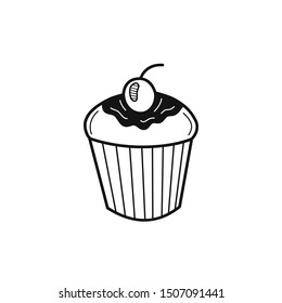 Hand drawn Cupcake isolated on a white. Great for menu, poster or label. Vector illustration.