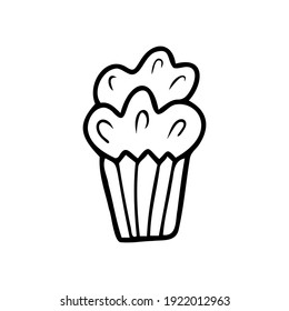 Hand drawn cupcake isolated on a white background. Celebration elements. Doodle, simple outline illustration. It can be used for decoration of textile, paper.
