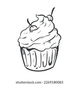hand drawn cupcake over white