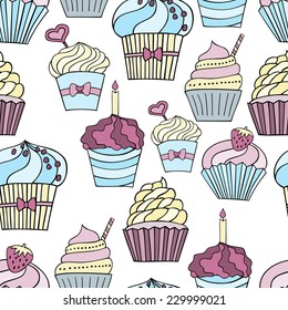 hand drawn cupcake seamless pattern