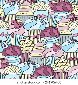 hand drawn cupcake seamless pattern