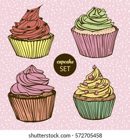 Hand drawn cupcake set