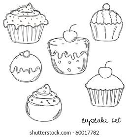 hand drawn cupcake set