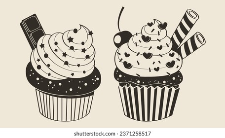 hand drawn cupcake silhouette collection.