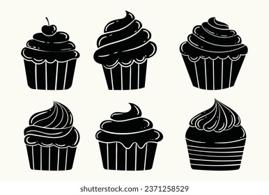 hand drawn cupcake silhouette collection.