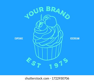 Ilustración del vector de Cupcake dibujado a mano. Helado.