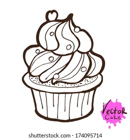 Hand Drawn Cupcake. Vector Illustration.