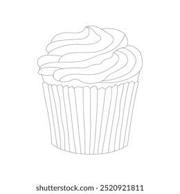 Hand drawn cupcake. Vector illustration of bakery product. Black and white drawing for menu, packaging and label