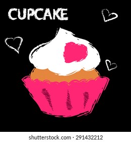Hand drawn cupcake. Vector illustration. 