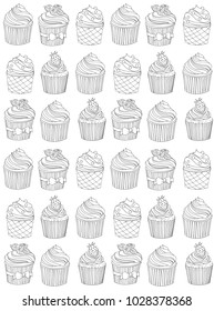 Hand drawn cupcakes on white background. Seamlesss pattern design.