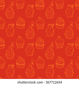 Hand drawn cupcakes pattern seamless. Eps 10. Easy editable.