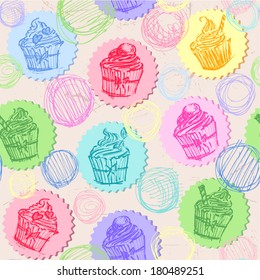 Hand Drawn Cupcakes Seamless Pattern