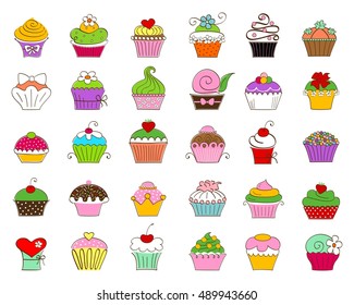 Hand Drawn Cupcakes Vector Illustration Set