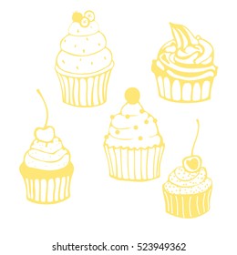 Hand drawn cupcakes. Vector illustration.