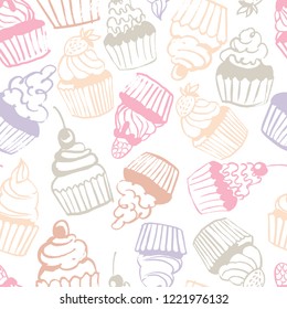 Hand drawn cupcakes. Vector  seamless pattern