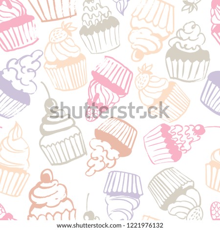 Hand drawn cupcakes. Vector  seamless pattern