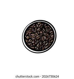 Hand Drawn Cup-Coffee-Seeds Color drawing with line-art on white backgrounds.