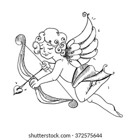Hand drawn cupid and bow   arrow  Vintage Cupid angel  Cupid icon  Cupid and Doodle angel white background  Cupid and bow   arrow  Angel love  Doodle cupid  Cute cupid Vector illustration