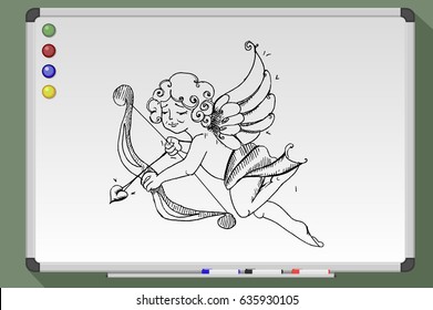 Hand drawn cupid and bow   arrow  Whiteboard vector illustration