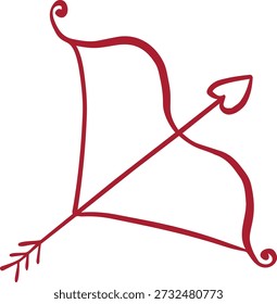 Arco do cupido e flecha cardíaca desenhados à mão