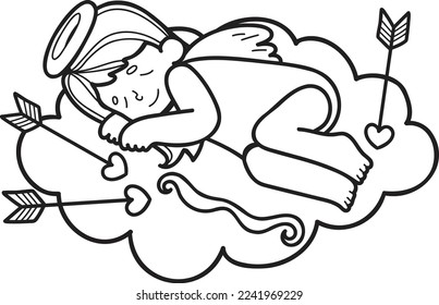 Hand Drawn cupid with clouds illustration isolated on background