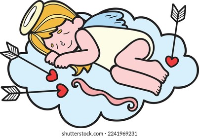 Hand Drawn cupid with clouds illustration isolated on background