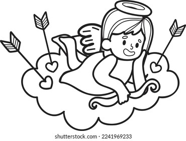 Hand Drawn cupid with clouds illustration isolated on background