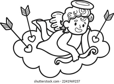 Hand Drawn cupid with clouds illustration isolated on background