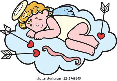 Hand Drawn cupid with clouds illustration isolated on background