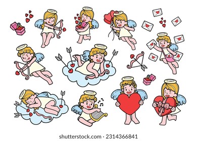 Hand Drawn Cupid collection in flat style illustration for business ideas isolated on background