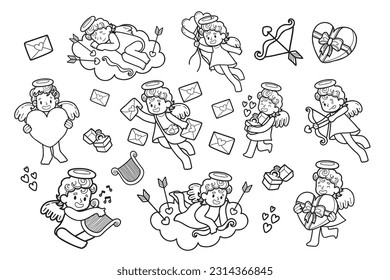 Hand Drawn Cupid collection in flat style illustration for business ideas isolated on background