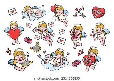 Hand Drawn Cupid collection in flat style illustration for business ideas isolated on background