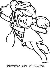 Hand Drawn Cupid with heart balloons illustration isolated on background