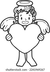 Hand Drawn cupid with heart illustration isolated on background
