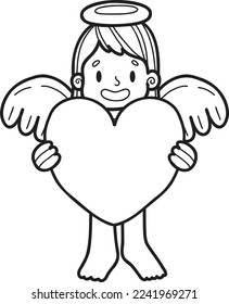 Hand Drawn cupid with heart illustration isolated on background