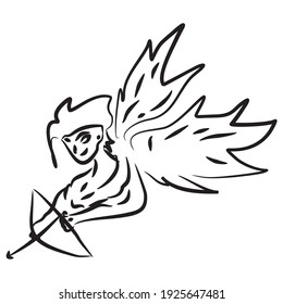Hand Drawn Cupid on White Background. Cupid shooting arrow. Vector Illustration