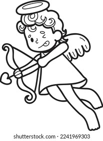 Hand Drawn Cupid is shooting an arrow illustration isolated on background