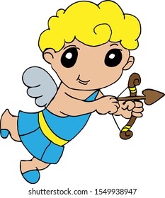 Hand drawn cupid shoots in the heart. February 14. Vector Stock Illustration