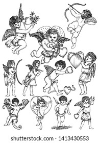 Hand Drawn Cupid Vector Pack 01