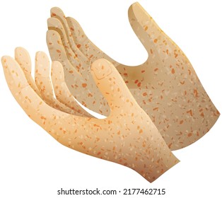 Hand drawn cupped hands illustration. Raised hands vector concept, request and prayer. Volunteering charity, votes, support, hope and peace. Vector human open hands isolated on white background