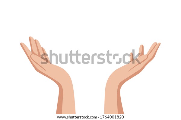 Hand drawn cupped\
hands illustration. Raised hands vector concept. Volunteering\
charity, votes, support, hope and peace. Vector human open hands\
isolated on white\
background