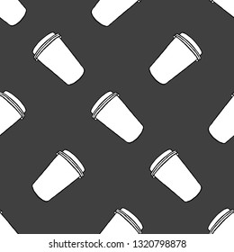 Hand drawn cups of coffee to go Seamless pattern