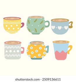 Hand drawn cups collection. Suitable for flat design graphic illustration, clip art,  posters, stickers, cards, etc