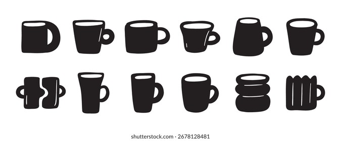 Handgezeichnete Tassen und Becher im modernen Kunststil Matisse inspiriertes Design. Vektorgrafik